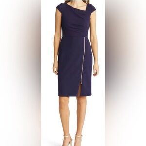TAHARI Women's Navy ASL Side Zip cap sleeve Sheath Dress size 8